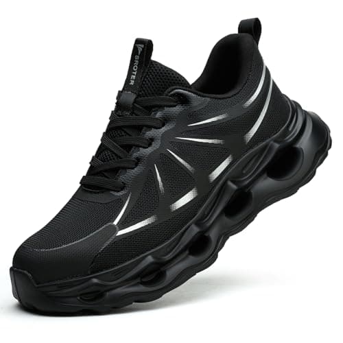 Image of Steel Toe Cap Trainers Mens Womens Safety Trainers Comfortable Lightweight Safety Shoes Cushioning Fashion Breathable Work Shoes, Black, 5 UK