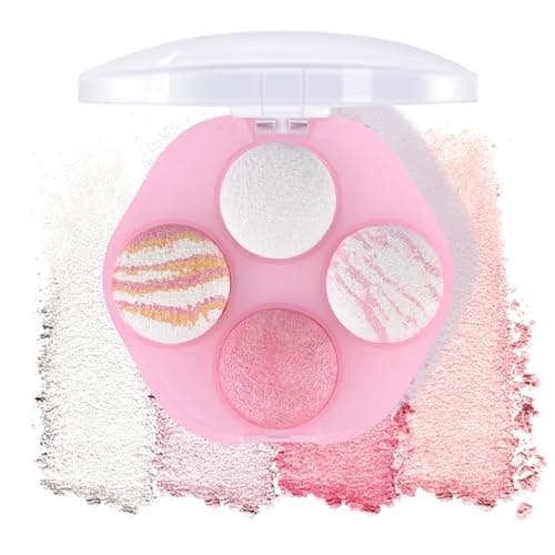 Image of KYDA 4 Colors Baked Makeup Palette, All-in-one Baked Palette Include Blush, Highlighters and Eyeshadows, Creating Natural Makeup Look, Portable, Highly Colored and Long-lasting Wearing-Pink