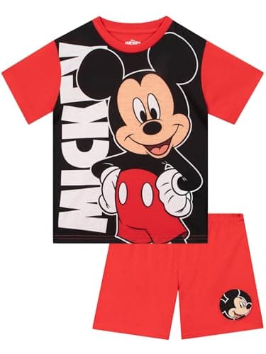 Image of Disney Mickey Mouse Pyjamas, Mickey Boys Pyjamas, Short Pjs For Boys, Short Sleeve Summer Pjs, Red 3-4 Years
