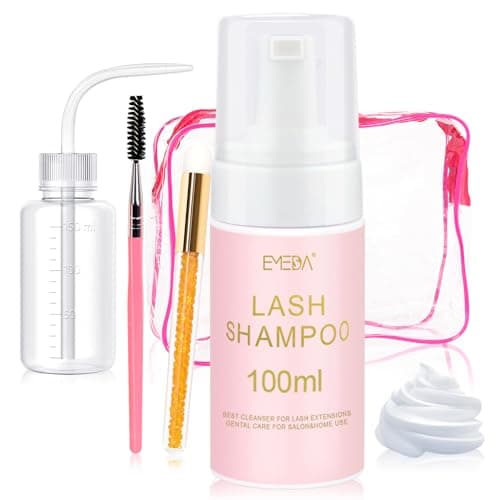 Image of EMEDA 100Ml Lash Shampoo for Lash Extensions 3.38 fl.oz Eyelash Extension Cleanser Oil Free Foam Lash Bath for Eyelash Extensions Wash Lash Cleaning Kit with Rinse Bottle and Brush Home Salon Use