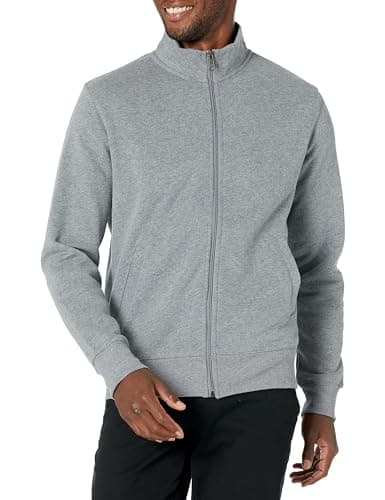 Image of Amazon Essentials Men's Fleece Zip-Up Mock Neck Sweatshirt, Mid-weight, Regular Fit, Light Grey Heather, M