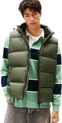 Image of Tommy Jeans Men’s Essential Down Gilet with Hood, Green (Pewter Green), L