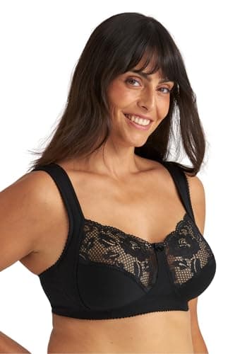 Image of Miss Mary of Sweden Lovely Lace Womens Non-Wired Full Cup Cotton Bra 48D Black