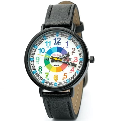 Image of Kiddus Educational Watch for Kids, Analog Wristwatch for Boys and Girls from 5 Years Old, 3ATM and 5ATM, First Children's Timepiece with Hours and Minutes, Learning Gift for Kids