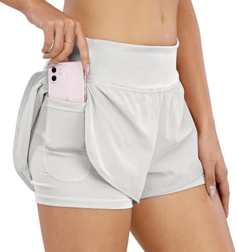 Image of COTOP Women's Running Shorts with Pocket,Lightweight Gym Cycling Short White-XS