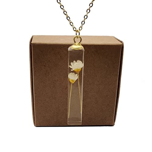Image of Cairui Design Daisy Real Flowers 3D Transparent Cube Resin Pendant 18k Gold Plated Chain Necklace for Women Handmade