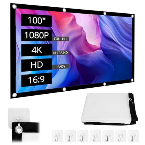 Image of QWORK® 100 Inch Projector Screen, 16: 9 HD Foldable Projection Screen, Anti-wrinkle Projector Screen with Accessories, for Indoor and Outdoor Use