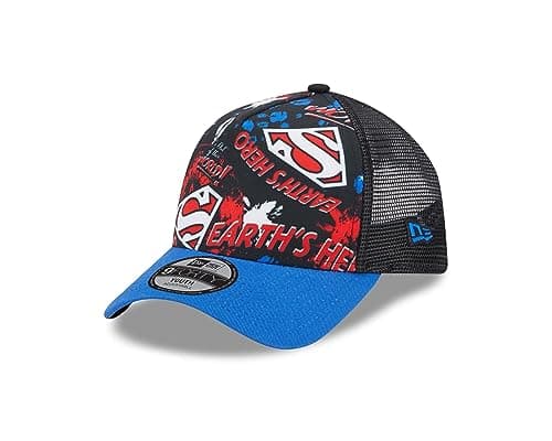 Image of New Era Superman Truckerkappe Kinder DC Cap Snapback Mesh Schwarz Blau - Child