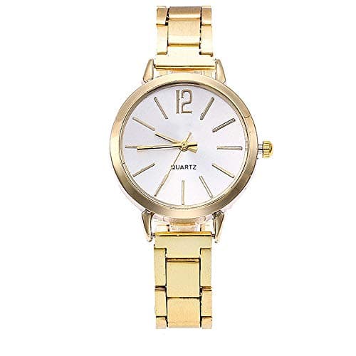Image of Stainless Watch Watch Wrist Casual Quartz Steel Analog Band Strap Women's Watch Watch for Men Leather Band (Gold, One Size)