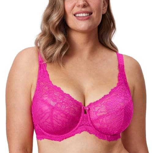 Image of DELIMIRA Women's Plus Size Bra Full Coverage Minimiser Non Padded Lace Underwired Bras Glitter Pink 34DD