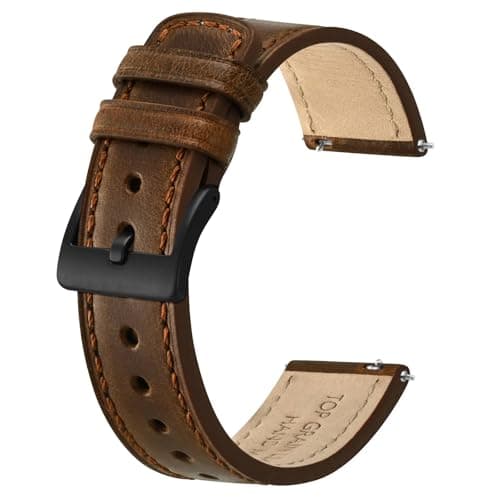 Image of BISONSTRAP Leather Watch Straps, Classic Oil Waxed Leather, Quick Release Replacement Band for Men and Women, 20mm, Dark Brown/Black Buckle