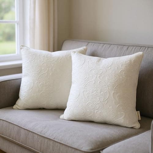 Image of HOME PRIDES 100% Cotton Jacquard Cushion Covers 45x45cm – Set of 2 Square Decorative Throw Pillow Covers with Hidden Zipper, 100% Sustainable for Sofa, Couch, Bed & Living Room, Classic Grace