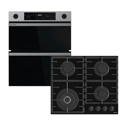 Image of Hisense Hi6 HIPKD4AX60G1 Built Under Electric Double Oven and Gas Hob Pack - Black Stainless Steel - A/A Rated