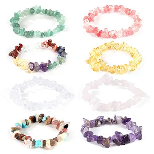 Image of Yafe Chakra Bracelets for Women, 8pcs Natural Colorful Crystal Bracelets for 7 Chakra Lrregular Gemstone Bracelets Crystal Chip Bracelet for Women Men