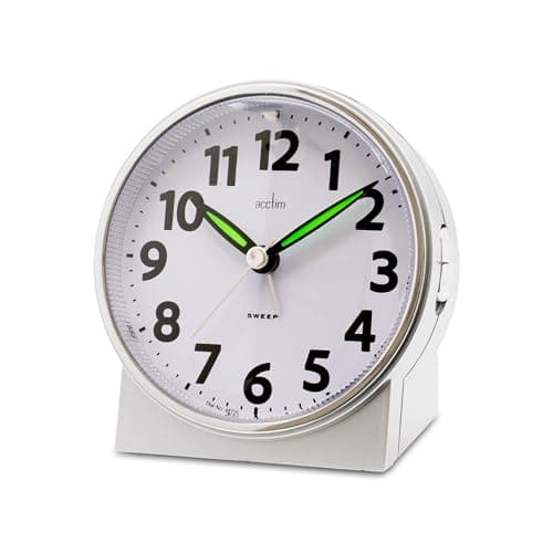 Image of Acctim Micah Alarm Clock, Analogue Display, Non-Ticking, Blue LED Backlight, White (Silver)