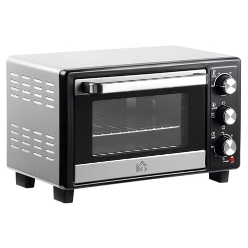 Image of HOMCOM Mini Oven, 16L Countertop Electric Grill, Toaster Oven with Adjustable Temperature, 60 Min Timer, Crumb Tray, Baking Tray, Wire Rack, Tray Handle, 1400W, Silver