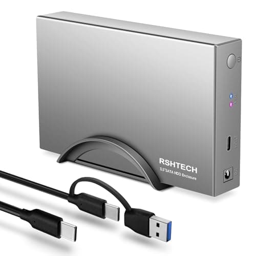 Image of RSHTECH Hard Drive Enclosure, USB C 3.0 to SATA Hard Drive Canddy for 3.5 inch SATA I/II/III HDD SSD up to 24TB, Aluminum External 3.5" HDD Case with 3.3ft USB Cable and 12V Power Adapter (RSH-339STC)