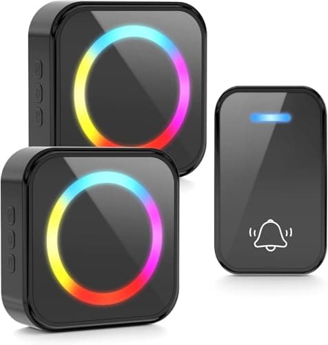 Image of Vexloria Wireless Doorbell with 2 Receivers, Colorful Plug-in Cordless Door Chime Kit with 1076feet / 150m Range, 63 Chimes, 5-Level Volume & RGB Light, Waterproof & Easy Installation for Home size1