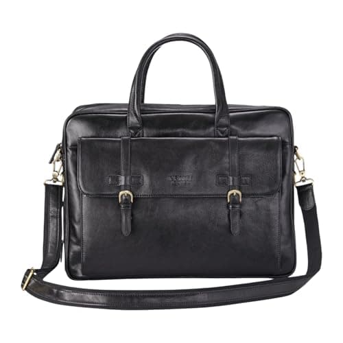 Image of TruClothing Premium Vintage Laptop Bag Genuine Leather Business Briefcase with Multi-Pockets Organizer - Black 40 x 30 x 10 cm