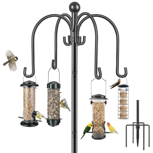 Image of Bird Feeders Hanging Station, 224cm Bird Feeder Pole Heavy Duty Feeding Station Stand Free Standing Bird Feeder Poles and Hangers for Outdoor Garden