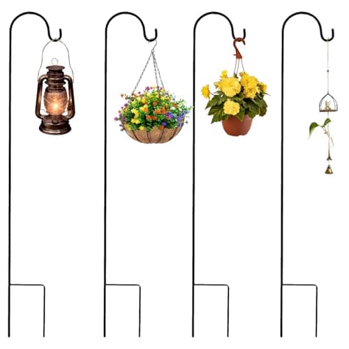 Image of Dinhauyon Shepherd Hook Garden Stakes,Outdoor Shepherd's Hooks, 4pcs 100cm Anti Rust Heavy Duty Metal Ground Spikes for Bird Feeders, Solar Lights, Wind Chimes & Outdoor Decor