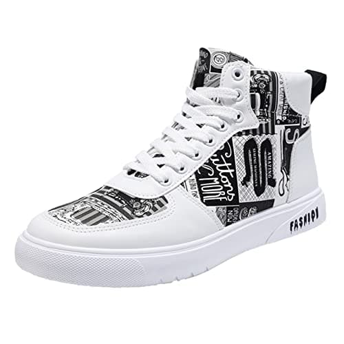 Image of Mens Smart Trainers Men Shoes High Top Fashion Casual Shoes for Walking Lace Up Sports Black
