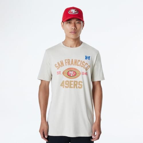 Image of SAN FRANCISCO 49ERS New Era Cap NFL Regular T-Shirt Distressed Screenprint Team Graphic Stone Unisex