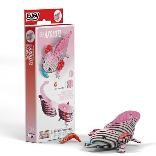 Image of EUGY 3D Cardboard Model Kit, Pink Axolotl, Educational DIY Craft Project for Ages 6+, Award-Winning Design