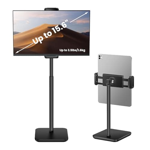 Image of tounee Height Adjustable Tablet Stand, 3.5lb (1.6kg) Max Support, Up to 18" Tall, Slim Portable Monitors Stand Compatible with iPad Pro 12.9, Surface Pro, All 4.7"-15.6" Devices - Black