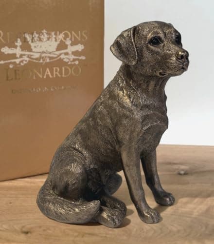 Image of LEONARDO Bronze effect sitting Labrador figurine from the Reflections Bronzed range, in gold gift box