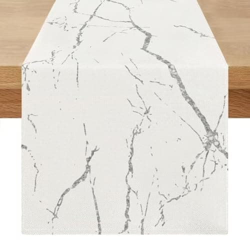Image of Modern Table Runner, 40 x 180 cm, Black and White, Washable Table Runner, Marble Golden Textured Beige, Rectangular Table for Kitchen Decoration