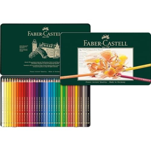 Image of Faber-Castell Art & Graphic Polychromos Colour Pencil, Multicoloured, Tin of 36, for Art, Craft, Drawing, Sketching, Home, School, University, Colouring