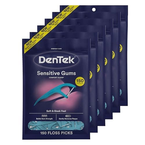 Image of Dentek Comfort Clean Floss Picks | Silky Ribbon Floss to Remove Food & Plaque | 150 Picks | Pack of 6