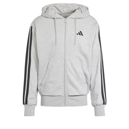 Image of adidas Men's ESSENTIAL THREE STRIPES FRENCH TERRY FULLZIP HOODIE, Medium Grey Heather/Black, M