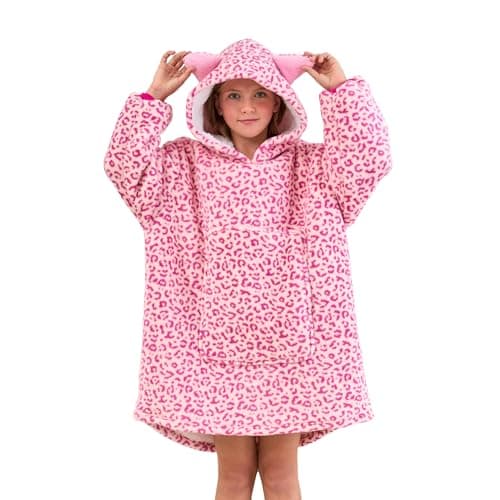 Image of Ceruwum Unicorn Hoodies for Girls, Unicorn Hooded Sweatshirt, Oversized Hoodie Blanket for Kids (Leopard, 12-13 Years)