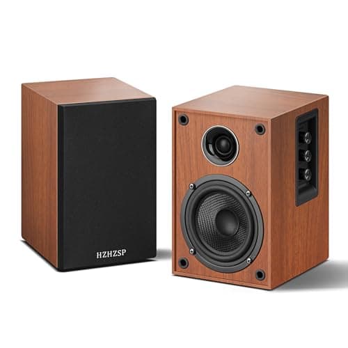 Image of HZHZSP Active Bookshelf Speakers with 4" Woofer & 1" Silk Dome Tweeter – Powered Stereo Hi-Fi Speakers for Turntable, PC, TV | RCA & USB-C & BT 5.3 Input | 2.0 Desktop Studio Monitor – Brown