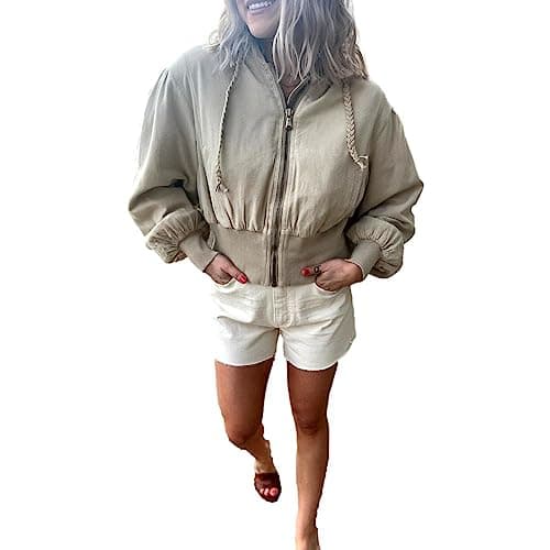 Image of Free People Women's Hannah Beach Bomber Jacket, Tofu, Tofu, M