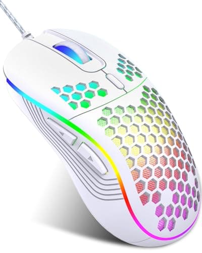 Image of JYCSTE Wired gaming mouse, RGB backlighting and 7200 adjustable DPI, ergonomic and lightweight USB computer mouse with high-precision sensor for Windows PC & laptop (White)