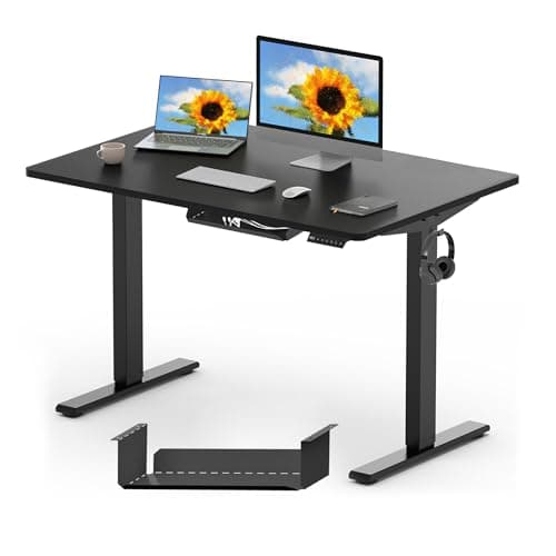Image of FLEXISPOT ONE PIECE Electric Standing Desk Height Adjustable Desk Sit Stand Desk with 4 Memory Smart Pannel and Backpack Hook for Home Office, 120 x 60cm Black