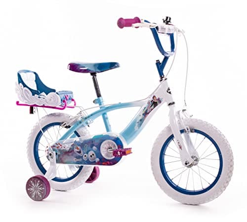 Image of Huffy Frozen Girls Bike 14" for ages 4-6- Sky Blue & White with Enchanting Sleigh
