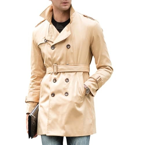 Image of amropi Men's Trench Coat Double Breasted Windproof Button Jacket Windbreaker Khaki, L