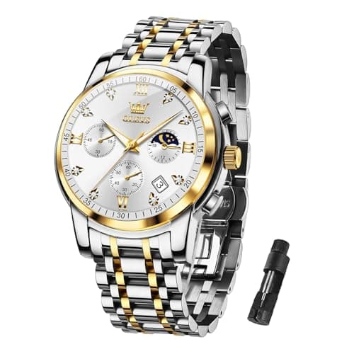 Image of OLEVS Men's Waterproof Watches Gold Silver Stainless Steel Analog Quartz Watch Multi-Function Dial with Date Luxury Chronograph Watches for Men