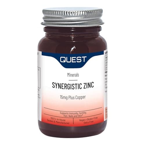 Image of Quest - 30x 15mg Synergistic Zinc with Copper for Immune System Support & Hair, Skin & Nails Booster. Daily Vegan & Gluten Free Zinc Supplements Capsules for Immunity & Antioxidant (Pack of 1)