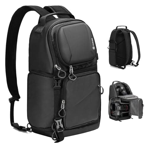 Image of TARION Compact Camera Sling Bag: 2-in-1 Dual Strap Convertible Photo Backpack & Shoulder Bag 9L with Side Access Waterproof Raincover for Travel Photography for DSLR SLR Mirrorless Cameras TR-S