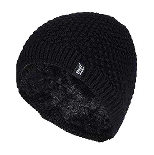 Image of HEAT HOLDERS - Ladies Crochet Knit Style Fleece Lined Warm Thermal Winter Beanie Hat (One Size, Black (Nora))