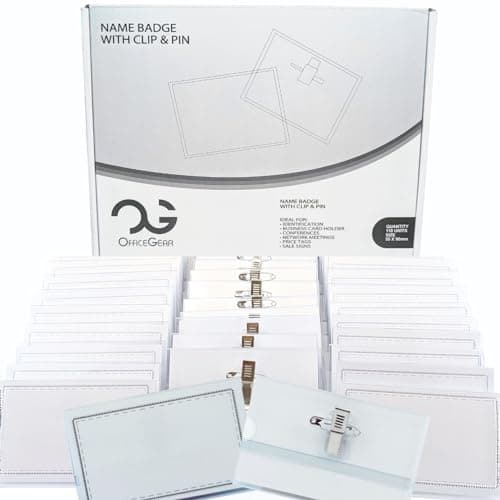 Image of OfficeGear Name Badges with Clip and Pin (110 Pack) ID Tag Name Badge Holder with Inserts for Conference Corporate Event Networking School Meeting – 90mm x 54mm Lombardi Smith
