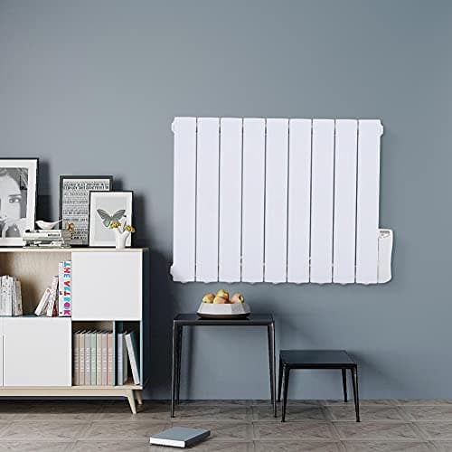 Image of 1500W Oil Filled Radiators, Wall Mounted Electric Heater with Timer 7 Days/ 24 Hours, 9 Fins Aluminum Oil Heater with Adjustable Thermostat, 77x8x57.5cm