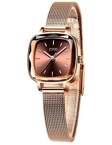 Image of CIVO Womens Watches Stainless Steel Waterproof Rectangle Rose Gold Wrist Watch Designer Simple Elegant Casual