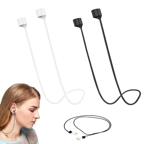 Image of Siqian 2 Pcs Magnetic Anti-Lost Straps Sport Compatible with AirPods Earbud Lanyard Strap Soft Silicone Straps Lanyard Neck Strap for Sports Running(Black, White)