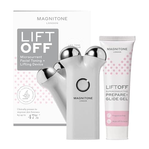 Image of MAGNITONE Lift Off Microcurrent Facial Toning Device, Pink, USB Rechargeable, with Prepare + Glide Superconductive Gel 60ml at Home face Lift (Grey)